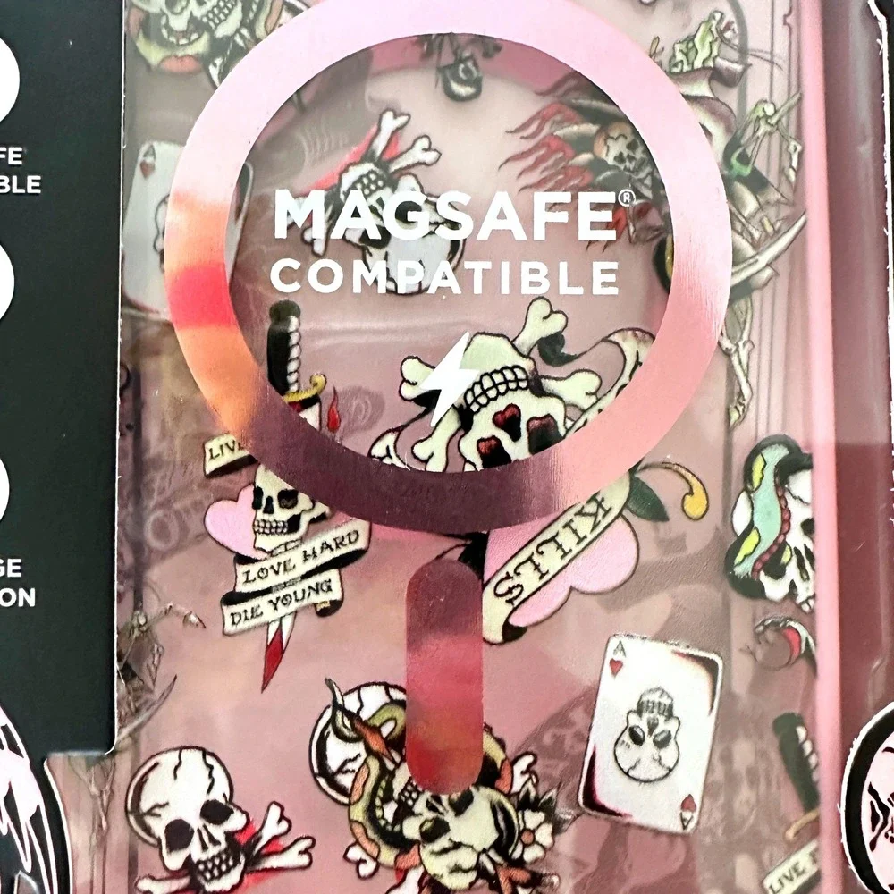 Ed Hardy Phone Case Women iPhone 17 Pro Max Pink NIB MagSafe Skull Tattoo Y2K